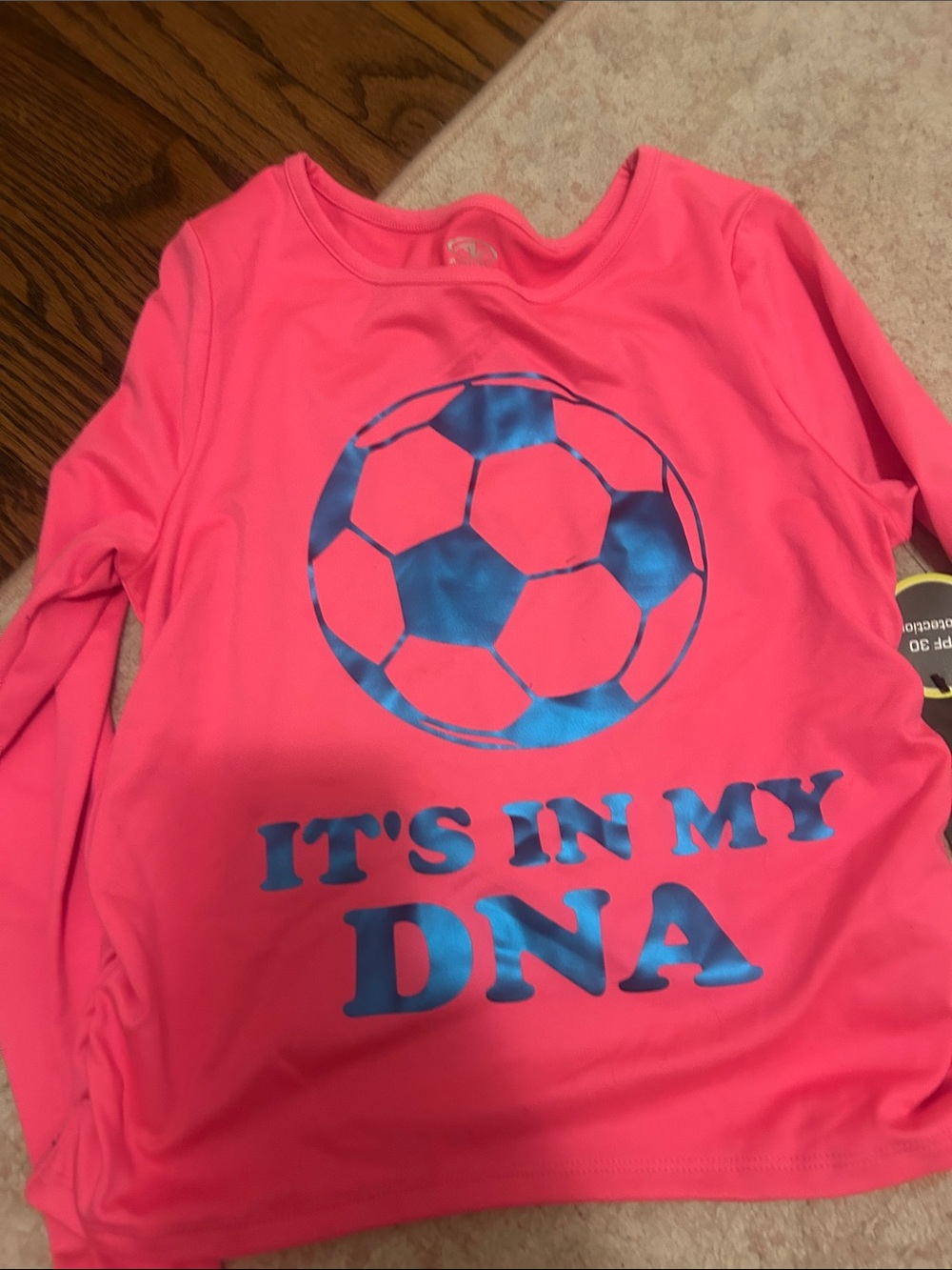 Girls Athletic Works Pink Long-Sleeve Soccer Graphic Top with Metallic Print